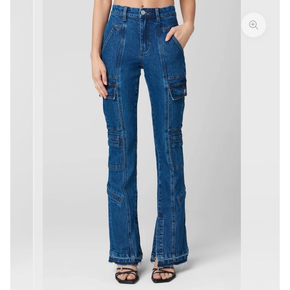 Blue Denim Cargo Flare Pants - Women - Picture 3 of 13